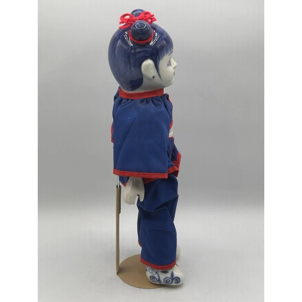 Oriental Porcelain Blue White Red Delft Blue Doll 12